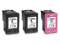 3 X 305XL Black and Colour Refilled Ink Cartridges For HP Envy 6032 Printer