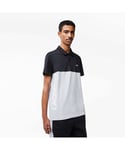 Lacoste Mens polo shirt made of stretch cotton in a color block design in gray and black - Grey - Size Medium