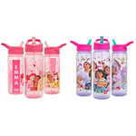 Disney Princess Personalised Sticker Water Bottle with Straw 500ml - Pink & Encanto Water Bottle Flip Up Straw 600ml - Purple & Pink