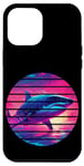 Coque pour iPhone 15 Pro Max Cercle rétro grand requin blanc océan eau violet coucher de soleil