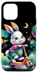 Coque pour iPhone 14 Pro Bunny Riding Trottinette électrique Motif lapin