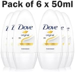 Dove Original Moisturising Anti Perspirant Roll On Deodorant - Pack of 6 x 50ml