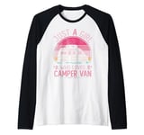 Just A Girl Who Loves Camper Van, Vintage Camper Van Girls Raglan Baseball Tee