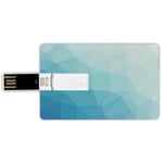 64G USB Flash Drives Credit Card Shape Teal and White Memory Stick Bank Card Style Ombre Inspired Pattern with Low Poly Effect Triangles Fractal Mosaic Decorative,Blue Pale Blue Waterproof Pen Thumb L