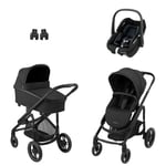 MAXI COSI Essential Black Pebble Black Plaza Plus barnvagn inkl. bilbarnstol S Tonal och babyadapter Black