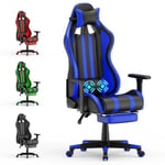 SOONTRANS Fauteuil gamer ergonomique, Chaise gaming bleu avec soutien lombaire de massage et repose-pieds, Hauteur réglable
