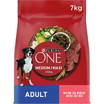 PURINA ONE Medium/Maxi >10kg | Adulte | Croquettes Riches en Bœuf pour Chiens Adultes | Sac de 7kg