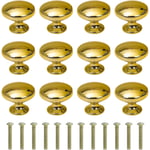 12 stycken guld, runda dörrknoppar Lådknoppar 30 mm Låddrag med skruvar för skåp Skrivbord Sängbord Bokhylla Möbler