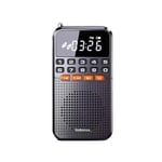 Bärbar FM Mini Radio Dubbel Antenn Pocket Radio Mottagare Bluetooth 5.0 Högtalare TF Kort Musik spelare med LED  Ficklampa