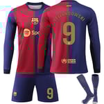 FCB 9 LEWANDOWSKI 2023/2024 Långärmad höst, vinter Borta Barn Fotbollströja/Shorts/Strumpor Set  Ungdom barn Storlekar S