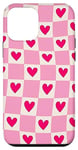 Coque pour iPhone 12 mini Preppy Coeurs roses à carreaux ondulés