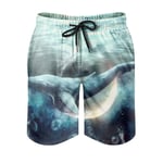 kikomia Men's Swimming Trunks Fantasy Sea Whale Moon Water Print Cool Surf Swimsuit with Pockets White 3XL