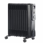 Oil Filled Radiator 11 Fin Thermostat Electric Portable Gloss Black 2500W