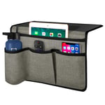 Joywell Bedside Caddy 4 Pockets Bedside Remote Control Holder Organizer Storage Couch with Bottle holder Insert Mattress for TV Remote, Phone, Magazine, iPad, Tablet, Light Grey