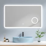 Emke - Miroir de salle de bain led avec Loupe 3 Fois 100x60cm Loupe 3x, Interrupteur Tactile Lumière Blanche Froide