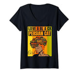 Womens Black Independence Day - Love a Black Persian Cat Girl V-Neck T-Shirt