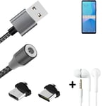 Data charging cable for + headphones Sony Xperia 10 III Lite + USB type C a. Mic