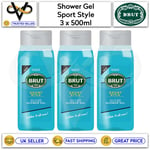 Brut Men's Shower Gel Sport Style 500ml All In One Hair & Body Set Of 3