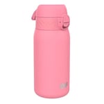 Ion8 Insulated Steel Water Bottle, 320 ml/11 oz, Leak Proof, Easy to Open, Secure Lock, Dishwasher Safe, Carry Handle, Hygienic Flip Cover, Metal Water Bottle, Durable Stainless Steel, Rose Bloom Pink