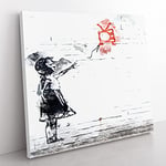 Balloon TV Girl by Banksy in Abstract Modern Canvas Wall Art Print Ready to Hang, Framed Picture for Living Room Bedroom Home Office Décor, 35x35 cm (14x14 Inch)