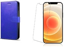 Case and Screen Protector For iPhone 12 Mini (5.4inch), iPhone 12 Mini case, iPhone 12 Mini Screen Protector, (BLUE) PU Leather Wallet Flip Case And Clear Anti Scratch Tempered Glass Protector