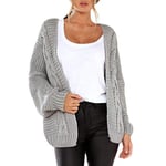 Women Lady Long Sleeve Sweater Cardigan Solid Jacket Top Outwear Light Grey Xl