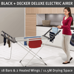 BLACK+DECKER Deluxe Electric Laundry Airer / 18 Bars and 2 Heated Wings- New