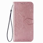 Samsung A22 5G Case Wallet, Shockproof Flip Folio PU Leather Phone Case Full Protection Book Design Mandala with Magnetic Stand Silicone Bumper Cover for Samsung Galaxy A22 5G Case Girls, Rose Gold