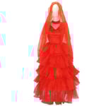 Flicka Lydia Kostym Röd Brud Bröllopsklänning Aftonklänning Gotisk Skalbagge Cosplay Halloween Kläder 2XL