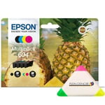 Pack 4 cartouche encre Epson 604 Ananas pour imprimante XP3200 XP 3200 XP-3200  + un surligneur 3 couleurs PLEIN D’ENCRE offert