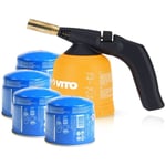 Vito Pro-power - Lampe à souder gaz vito Allumage piezo coque abs + 4 Cartouches gaz 190gr Sécurité stop gaz