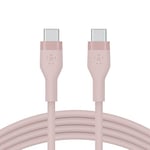 Belkin BoostCharge Flex câble USB-C vers USB-C en silicone, certifié USB-IF, recharge Power Delivery, câble USB C pour iPhone 15, MacBook, iPad Pro, Samsung Galaxy S23, Google Pixel, etc, 1 m, rose