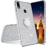 MRSTER Xiaomi Redmi Note 9S Case Glitter Bling Bling TPU Case With 360 Rotating Ring Stand, Shock-Absorption Protective Shell Skin Cases Covers for Xiaomi Redmi Note 9 Pro. GS Silver