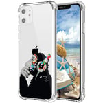 MAYCARI Cool Thinking Monkey Painting Case Clear for iPhone 11 Pro Max, Funny Animals Design Transparent Shockproof Anti-Scratch Soft Flexible TPU Cover with Air Cushion for Men&Women