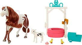 Spirit l'indomptable Coffret le bain de Boomerang, avec cheval 20 cm, mini-figurines animaux et accessoires, jouet pour enfant, HCH52