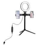 AJH Mini 5 inch Desk Ring Light with Tripod Stand & Dual Phone Clamp Mount, Portable Dimmable LED Selfie Fill Light for YouTube Video, Makeup and Live Stream, 3 Light Modes