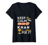 Womens Keep calm and let Khan fix it handyman fix it all custom V-Neck T-Shirt