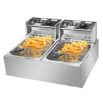 ZOKOP EH82 2500W 220-240V 12.7QT/12L Stainless Steel Double Cylinder Electric Fryer UK Plug