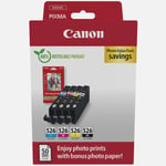 Cartouche d'encre Canon CLI-526 BK/C/M/Y + Pack à prix réduit de papiers photo