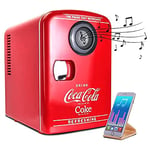 Coke Mini Fridge For Bedrooms 4L Small Fridge 6 Can Table Top Fridge Quiet Mini Fridges Cooler Warmer with Built-In Bluetooth Wireless Speaker For Home Desk Office Food Drinks Kids by Coca-Cola, Red