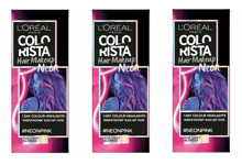 3 x L'OREAL COLORISTA HAIR MAKEUP NEON PINK 1 DAY TEMPORARY COLOUR HIGHLIGHTS