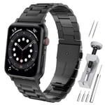 Hianjoo Strap Compatible with Apple Watch 42mm/44mm/45mm, Ultra Thin Solid Stainless Steel Metal Wristband with Durable Folding Clasp Replacement for Apple iWatch Series 7/SE/6/5/4/3/2/1- Black
