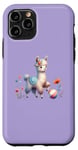 iPhone 11 Pro Purple Cute Alpaca with Floral Crown and Colorful Ball Case