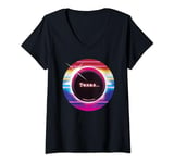 Womens Solar Eclipse 2024 Texas 70s 80s Vaporwawe Total Eclipse V-Neck T-Shirt