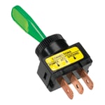 vippstrombrytare gron med glodlampa påav 12v 20a 3 flikskontakter installationsstorlek ø13mm