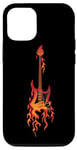 Coque pour iPhone 14 Pro Design de guitare Burning Fire pour les fans de musique et les guitaristes