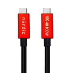 NÖRDIC 50 cm USB3.2 Gen2 SuperSpeed ​​​​USB 10 Gbps USB-C til C nylonflettet kabel med strømforsyning 100W, 4K60Hz video og Emarker