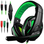 DLAND Gaming Headset, 3.5mm Wired Bass Stereo Noise Isolation Gaming Headphones with Mic for Laptop Computer, Cellphone, PS4 and so on- Volume Control (Black and Green)