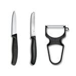 Victorinox Swiss Classic Paring Knife Set, 3 Pieces, Including Tomato Knife with Serrated Edge, Vegetable Knife, and Peeler, Dishwasher Safe, Black