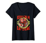 Womens Keep Calm And Eat Steak Design Chef Grill BBQ Master Gift V-Neck T-Shirt